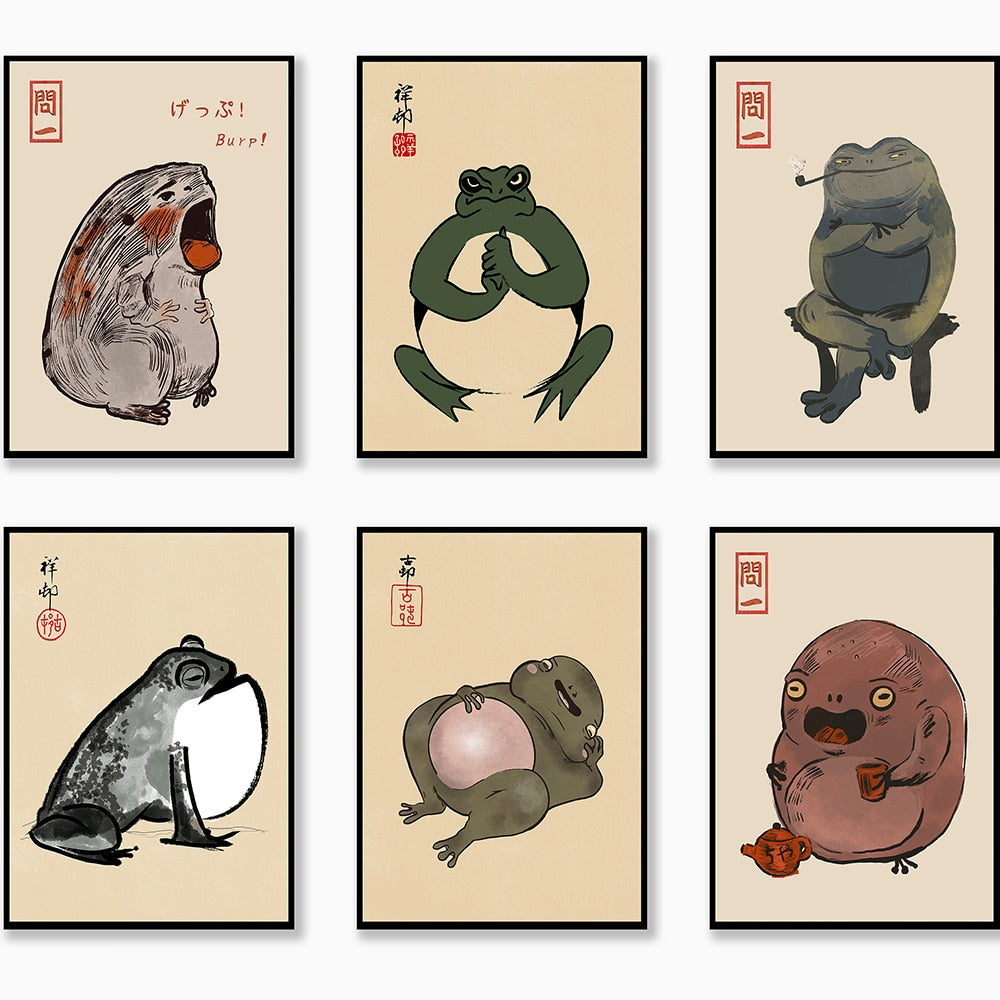Frog & Fish Print, Matsumoto Hoji Poster, Vintage Wildlife